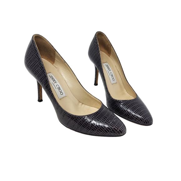 Jimmy Choo Embossed Leather Pumps High Heels Shoes Slip On Black Size 37 - Picture 1 of 8